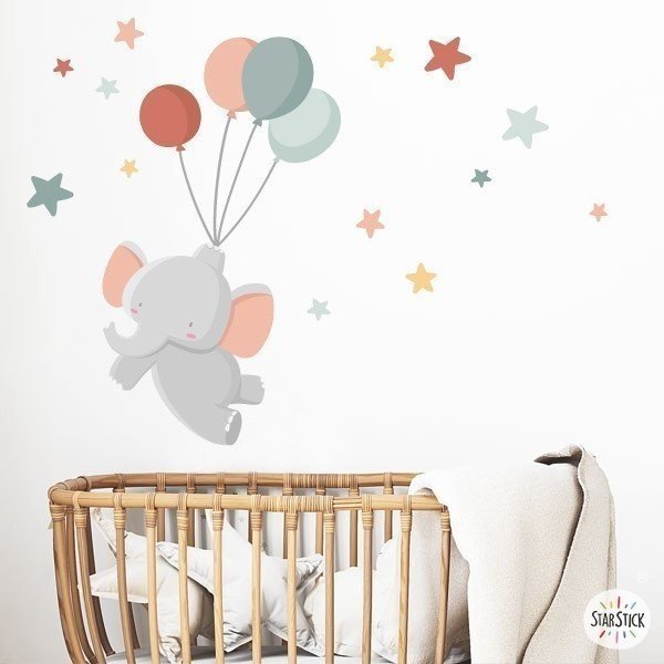 vinilo bebé decoración infantil moderno Vinilos decorativos para bebés Decoración vinilos bebé elefante con globos