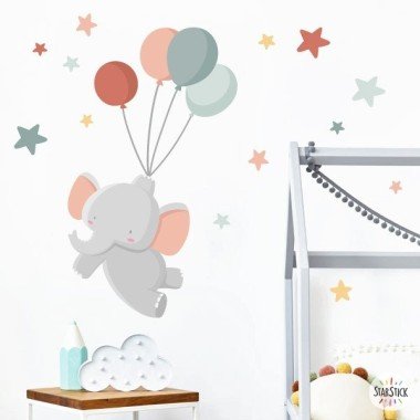 Decoració per a nadons - Elefant amb globus. Color teula