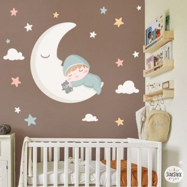 Sticker Bébé sur la lune. Aquamarina - Produits de décoration pour enfants