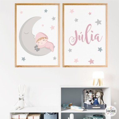 2 cuadros decorativos bebé - Bebé en la luna