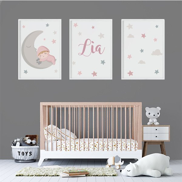 3 affiches pour enfants - Bébé sur la lune
