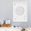 Cuadro infantil con nombre. Luna llena con estrellas. Decoración de Habitación para Bebé y Niños