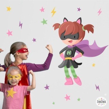 Superheroïna amb capa - Vinil decoratiu per a nenes valentes