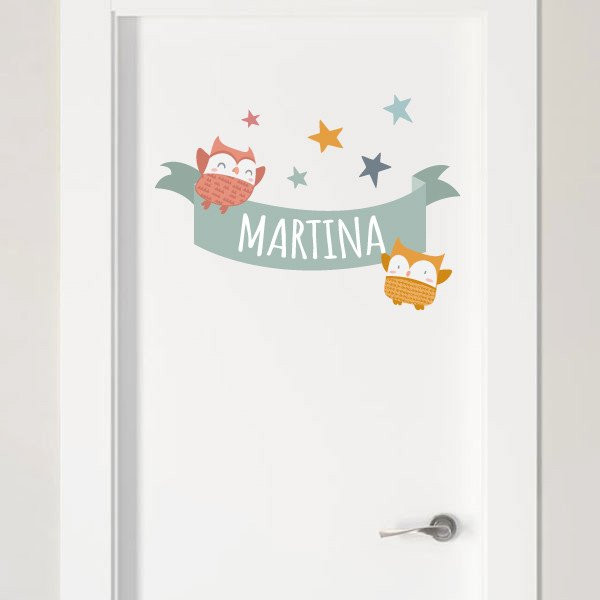 Stickers avec nom - Hiboux aux tons naturels - Décoration pour enfants