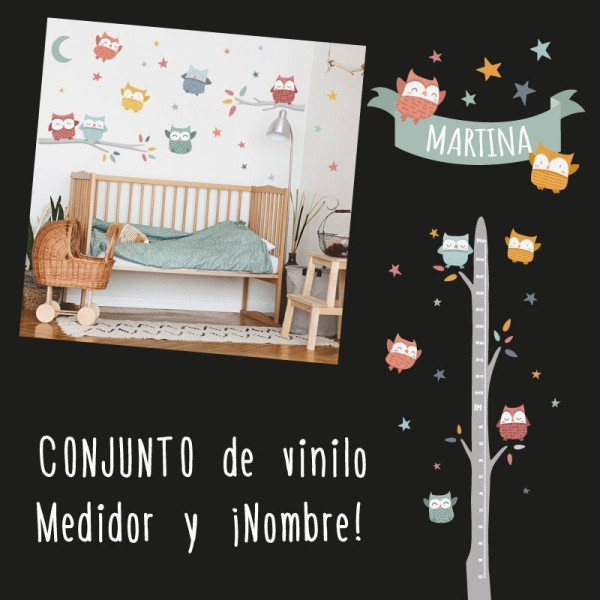 Vinils amb nom - Mussols en tons naturals - Decoració infantil