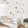 sticker mural bebe jungle tigres lions palmiers animaux decoration chambre personnalise prenom