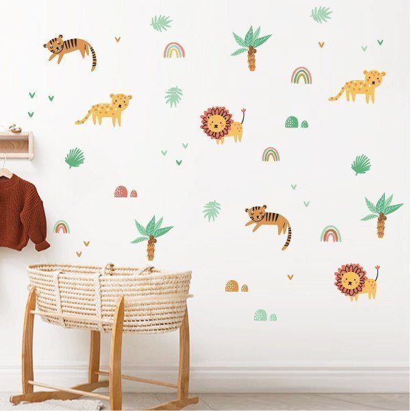 Stickers pour décorer les chambres de bébé - Jungle avec tigres et lions