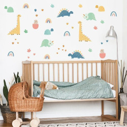 Vinilos bebé baby dinos con dinosaurios pequeños, arcoíris y plantas para habitación de bebé