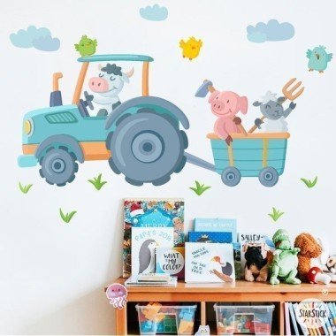 Vinilos infantiles - Tractor con animales - Decoración para niños y bebés