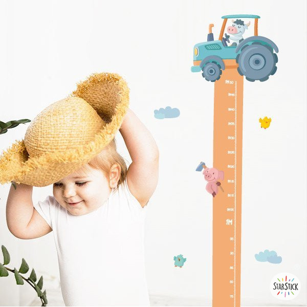 Sticker toise pour enfant - Tracteur avec animaux