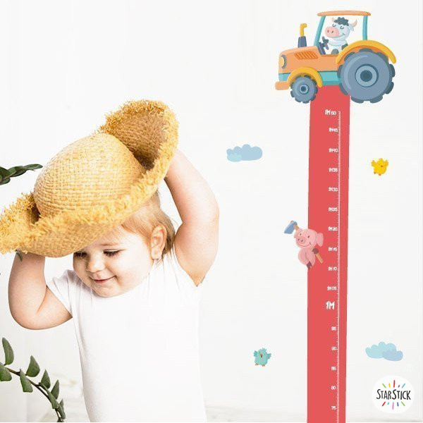 Sticker toise pour enfant - Tracteur avec animaux