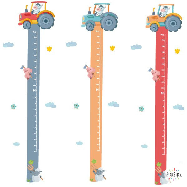 Sticker toise pour enfant - Tracteur avec animaux