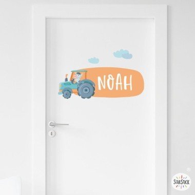 Personalized children's decoration with the name - Children's sticker - Tractor with animals