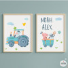 Personalized Decorative Prints Tractor with Animals for Kids