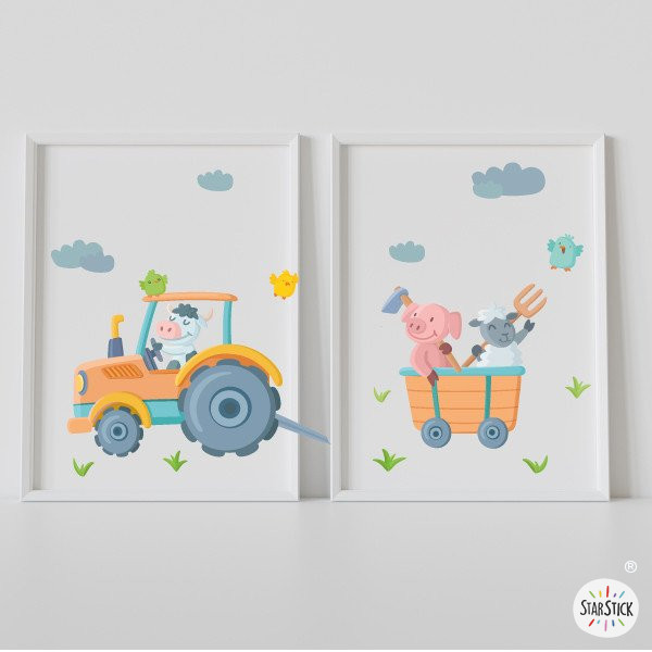 Quadres decoratius personalitzats Tractor amb animals per a nens