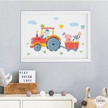 Cuadro decorativo infantil - Tractor con animales