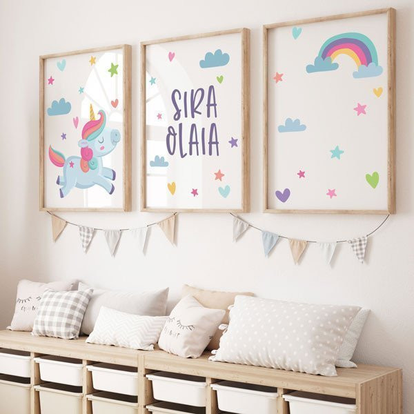 3 cuadros infantiles personalizables - Unicornio