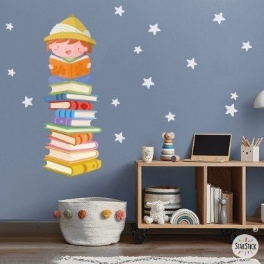 Children's wall stickers for schools and libraries - Child reading on books