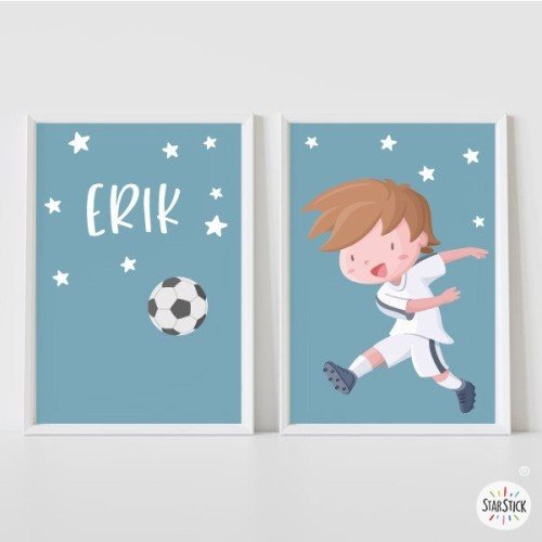 Pack de 2 làmines decoratives - Nen jugador de futbol. Madrid + Làmina amb nom