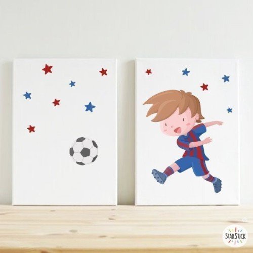 Pack de 2 láminas decorativas - Niño jugador de fútbol. Barça + Lámina con nombre