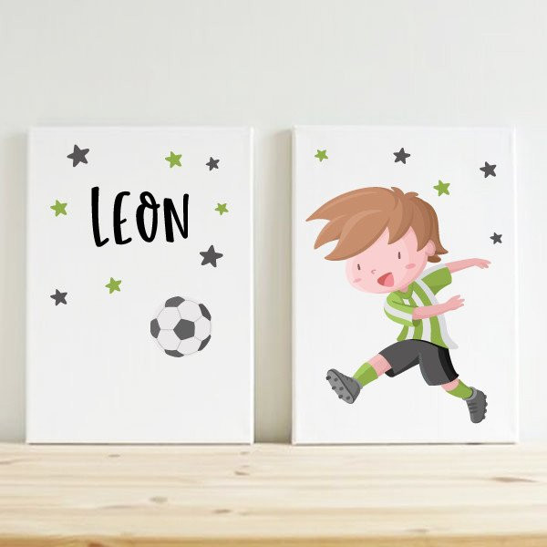 Cuadros y láminas infantiles personalizadas ¡Color a elegir! Niño jugador de fútbol