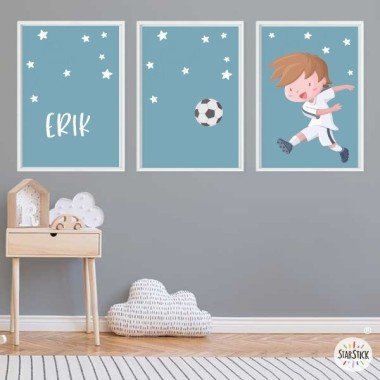 3 customizable children's pictures - Boy soccer player. Madrid + Print with name