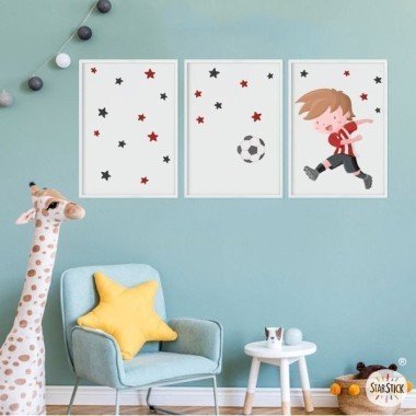 3 customizable children's pictures - Boy soccer player. Athletic + Name Print