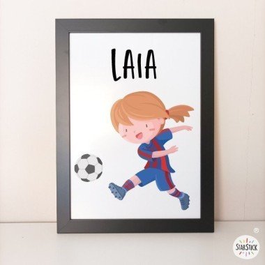 Lámina decorativa infantil - Niña jugadora de fútbol. Barça