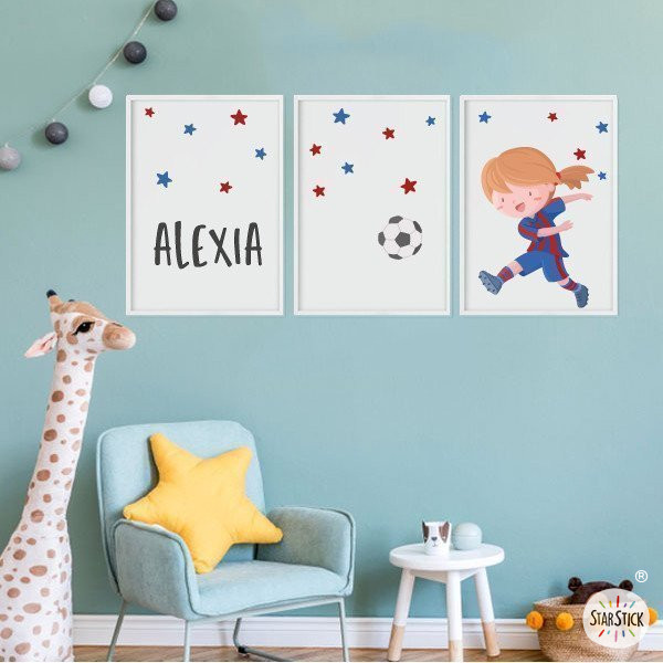 3 Tableaux pour enfants - Fille footballeur. Barça