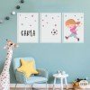 ¡Elige color! 3 cuadros infantiles personalizables - Niña jugadora de fútbol