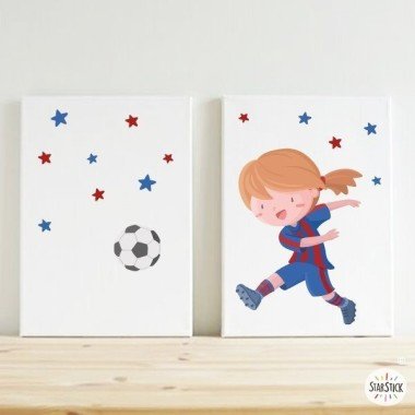 Pack de 2 láminas decorativas - Niña jugadora de fútbol. Barça + Lámina con nombre