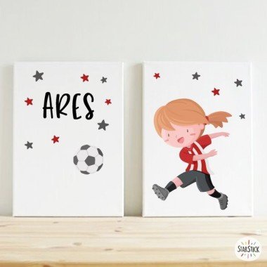 Pack de 2 láminas decorativas - Niña jugadora de fútbol. Athletic + Lámina con nombre