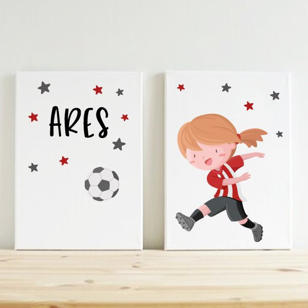 Pack de 2 quadres personalitzables - Nena jugadora de futbol. Athletic