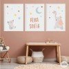 Quadres decoratius personalitzats per a nadó. Animals tocant la lluna