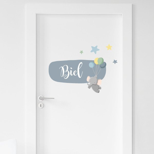 Vinils infantils personalitzats amb el nom del nadó - Elefant amb globus