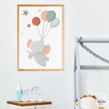 Tableau décoratif bébé - Éléphant avec ballons