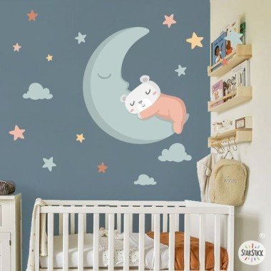 Sticker bébé - Ours sur la lune. Tuile