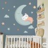Sticker bébé ourson sur la lune couleur terracotta pour chambre de bébé