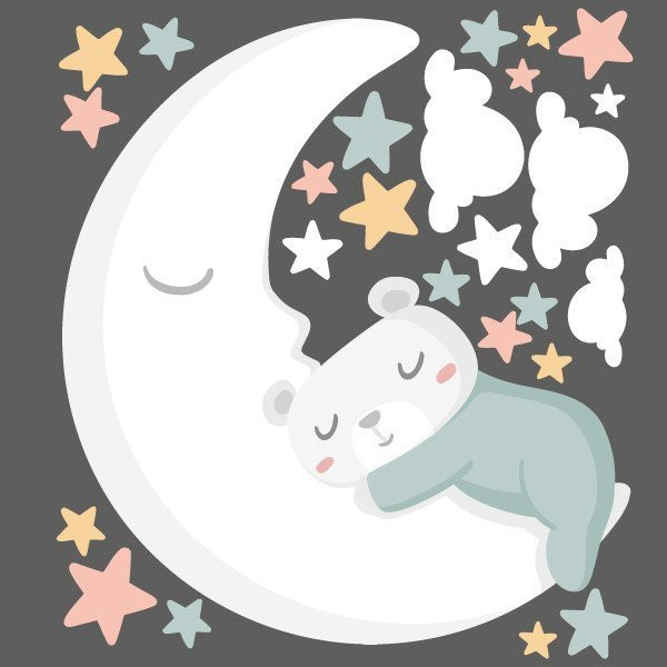 Baby decoration. Sticker Little bear on the moon. Turquoise