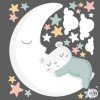 Baby decoration. Sticker Little bear on the moon. Turquoise