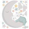 Décoration pour bébé. Sticker Petit ours sur la lune. Turquoise