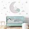 Baby decoration. Sticker Little bear on the moon. Turquoise