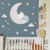 Décoration pour bébé. Sticker Petit ours sur la lune. Turquoise