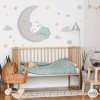 Baby decoration. Sticker Little bear on the moon. Turquoise