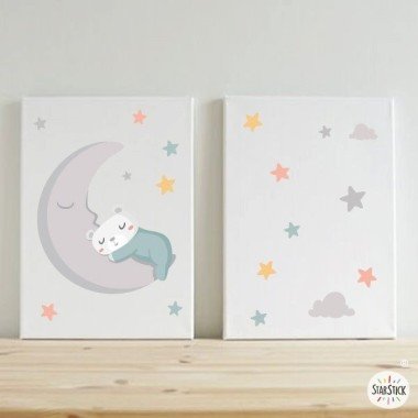 Set of 2 children's prints - Little bear on the moon - Personalized paintings