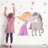 Vinilo para niñas princesa y caballo. Rosa fucsia - Vinilos decorativos para niñas