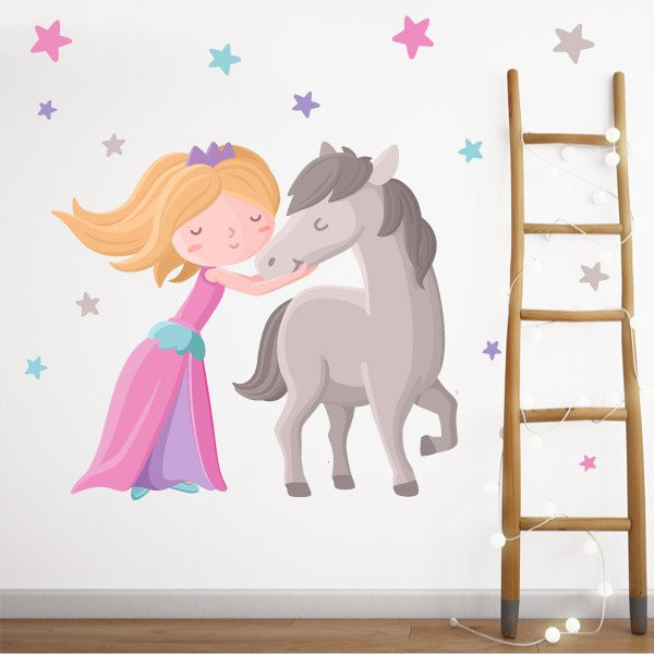Vinilo para niñas Princesa y caballo - Vinilos infantiles decorativos