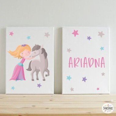 Pack de 2 láminas decorativas - Princesa y caballo