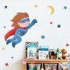 Flying superhero boy wall decal with stars and moon, nursery and kids bedroom wall decoration