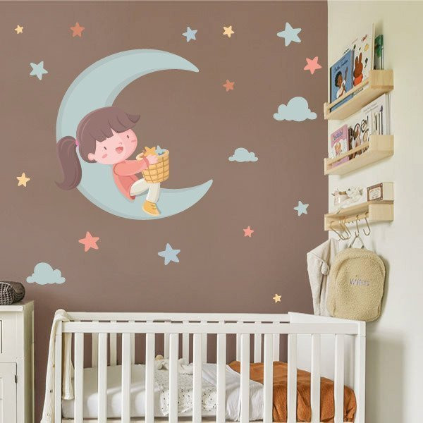 Children's decorative vinyl - Girl on the moon - Decoration for girls